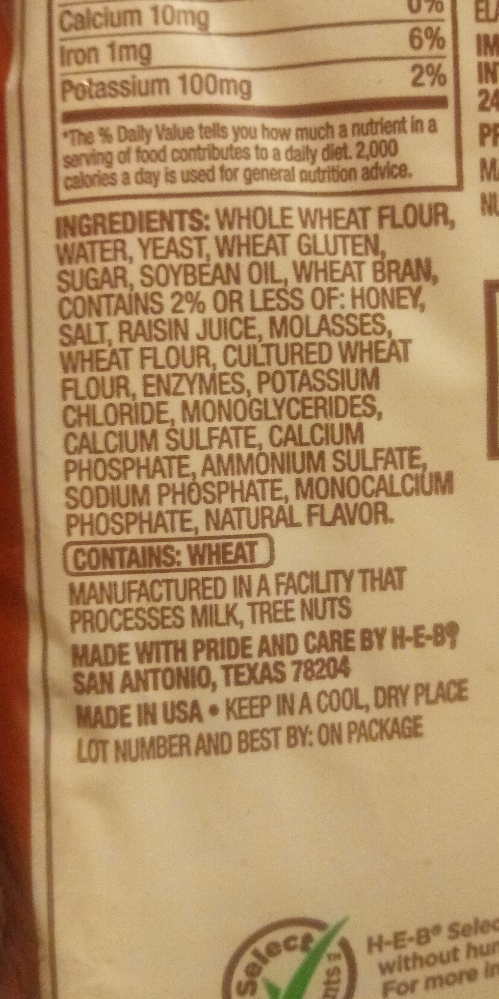 100% Whole Wheat Bread - Ingredients - en