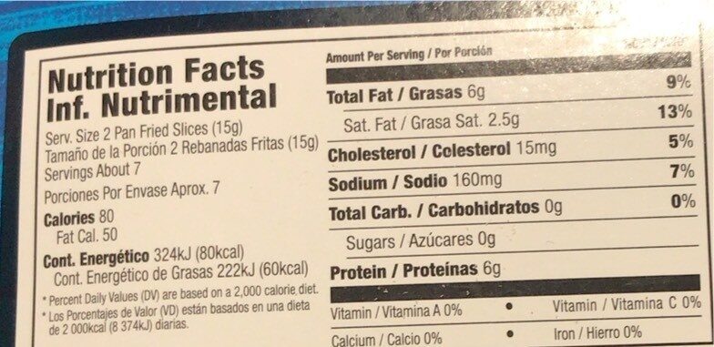Bacon - Nutrition facts