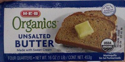 Calories in  H-E-B Organics Unsalted Butter