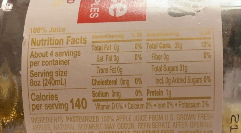 Martinelli’s Apple Juice - Nutrition facts