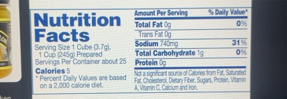 Instand boullion reduced sodium chicken flavor cubes- of - Nutrition facts