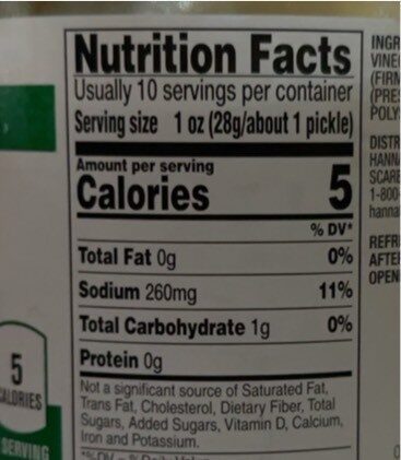 Baby Dill Pickles - Nutrition facts