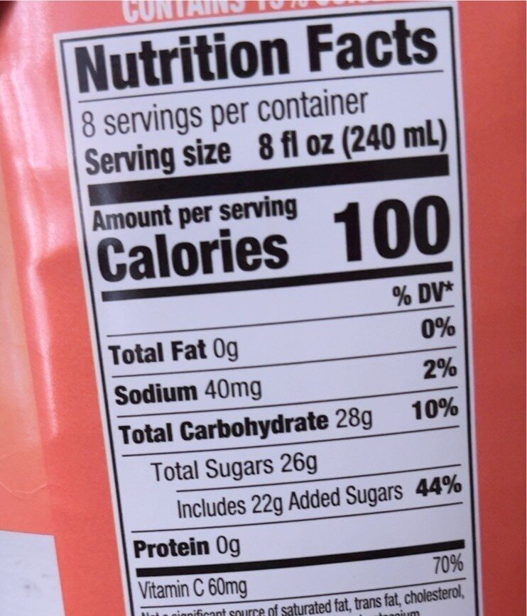 Peach white cranberry - Nutrition facts