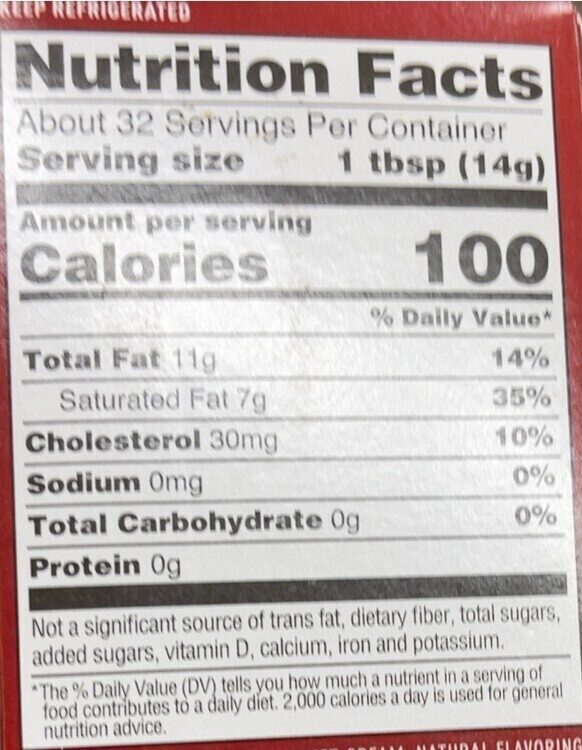 Sweet unsalted butter - Nutrition facts
