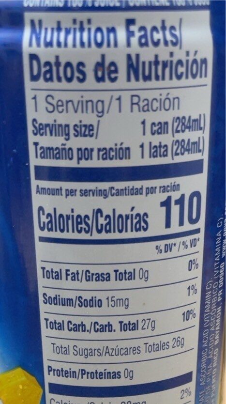 Juice - Nutrition facts