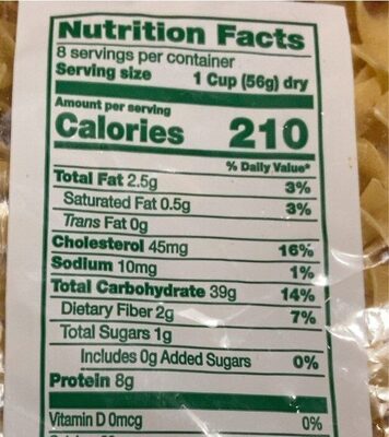 Betty Baker Extra Wide Egg Noodle - Nutrition facts