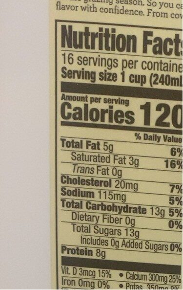 Reduced Fat milk - Nutrition facts