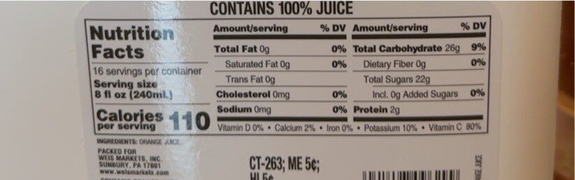 Juice, Orange - Nutrition facts