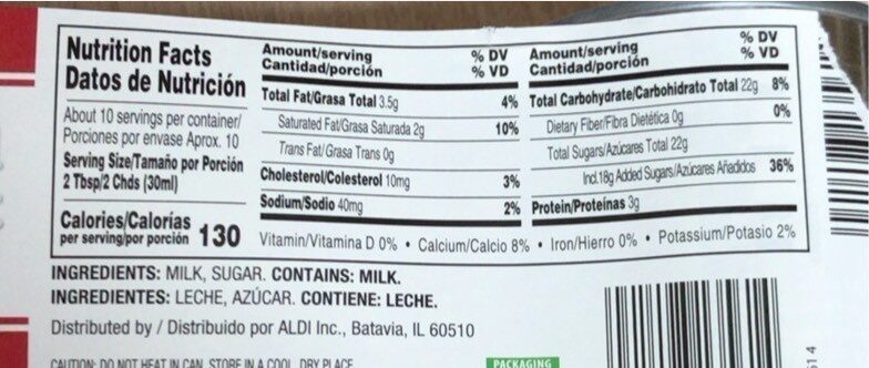 Sweetened Condensed Milk - Nutrition facts