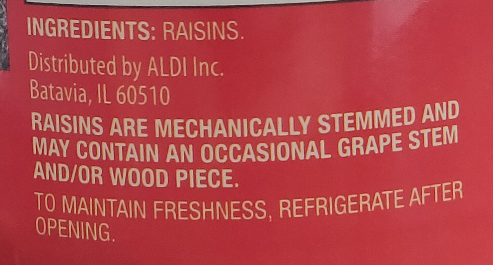 Seedless raisins - Ingredients