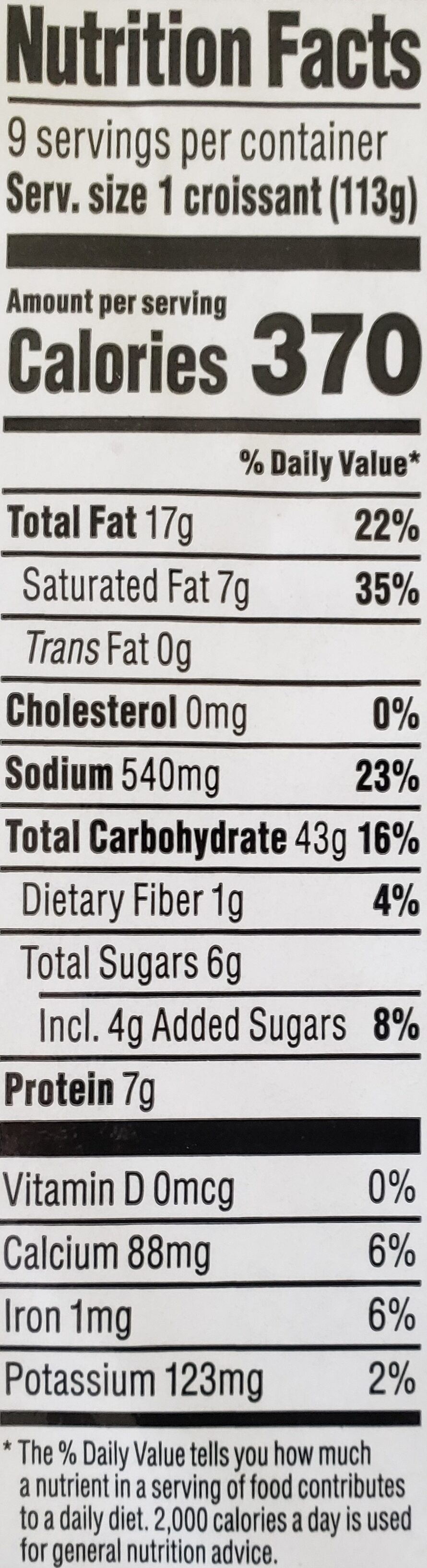 Sliced Croissants - Nutrition facts