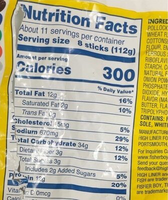 Fish sticke - Nutrition facts