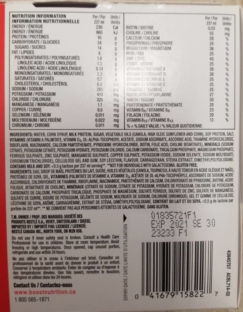 Boost Complete Nutrition - Nutrition facts - fr