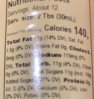 Texas 1015 onion poppyseed dressing - Nutrition facts