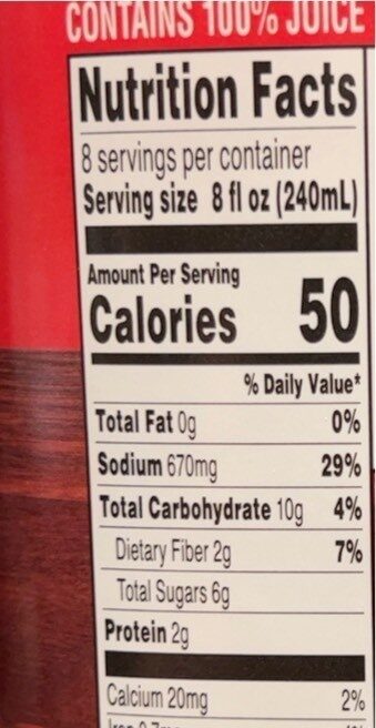 100% Tomato juice - Nutrition facts
