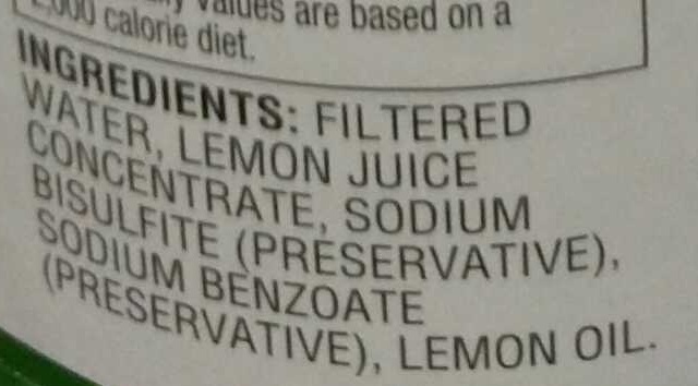 Lemon Juice - Ingredients