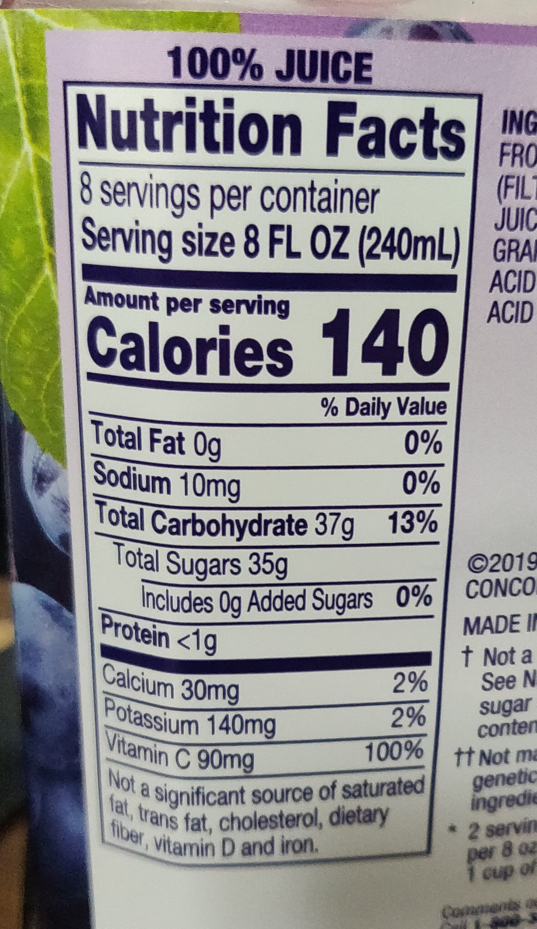 Grape juice - Nutrition facts