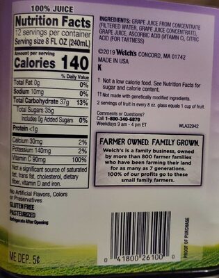 100% Grape Juice - Nutrition facts