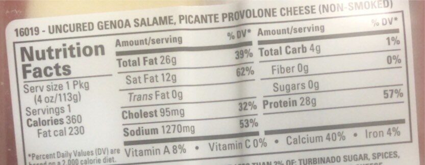 Antipasto genoa salami & provolone - Nutrition facts