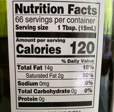 Organic First Cold Pressed Extra Virgin Olive Oil - Nutrition facts