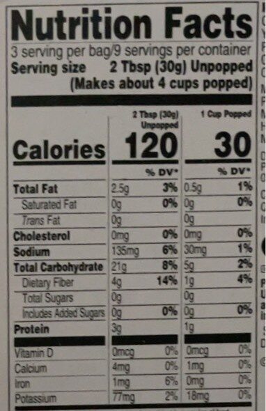 Microwave Salted Popcorn - Nutrition facts