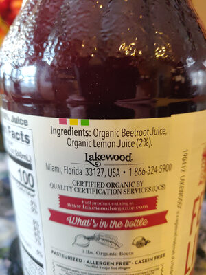 Pure beet with organic lemon juice fresh pressed juice - Ingredientes - en