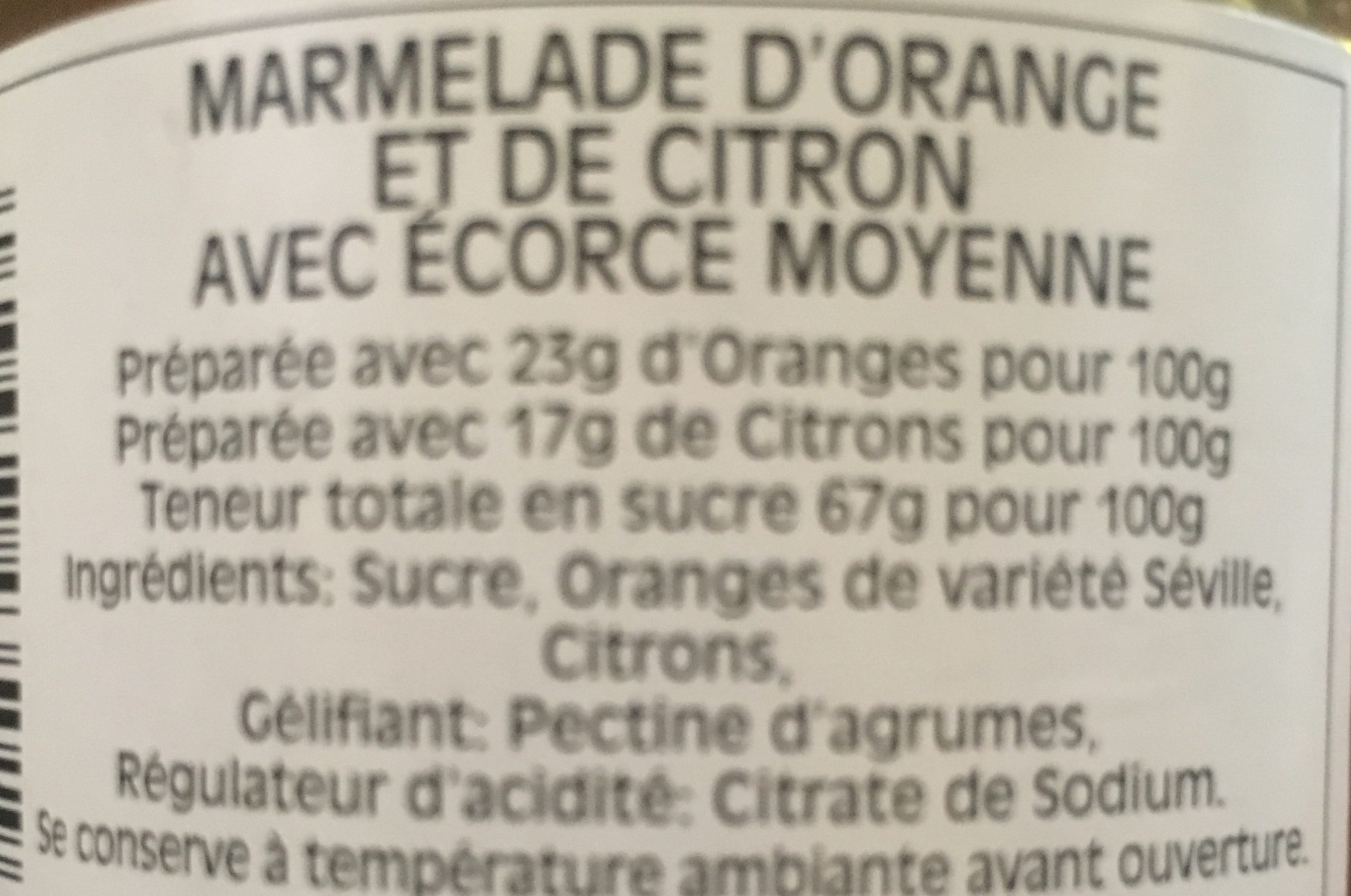 Marmelade D'orange Et De Citron Avec écorces Moyenne - Ingredients - fr