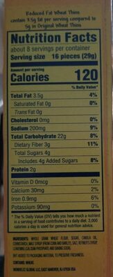 100% whole grain Wheat Thins reduced fat - Nutrition facts