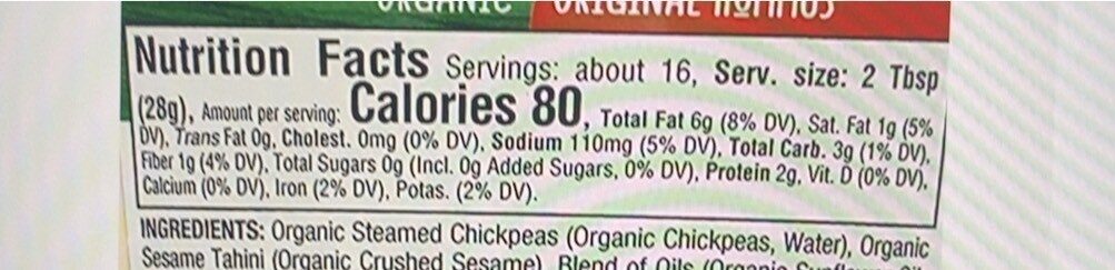 Original Hommus - Nutrition facts