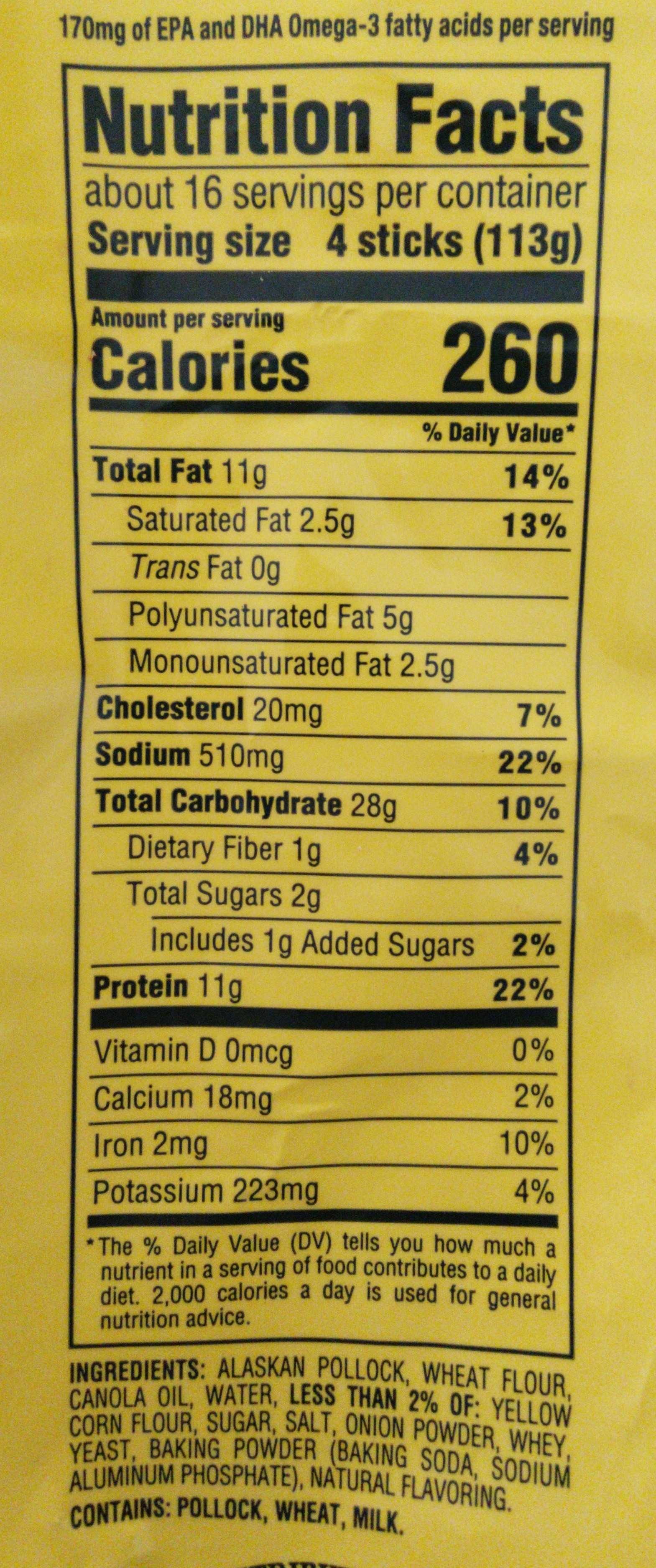 fish stick - Nutrition facts