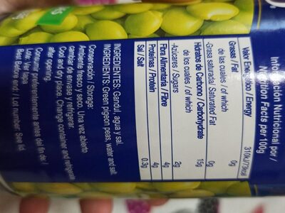 Green pigeon peas - Nutrition facts - es