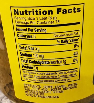 California Grape Leaves - Nutrition facts