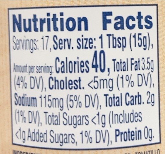 Cilantro lime sauce - Nutrition facts
