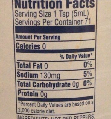 Fiche nutrition pure hot sauce  