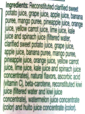 100% fruit & vegetable juice, tropical green - Ingredientes - en