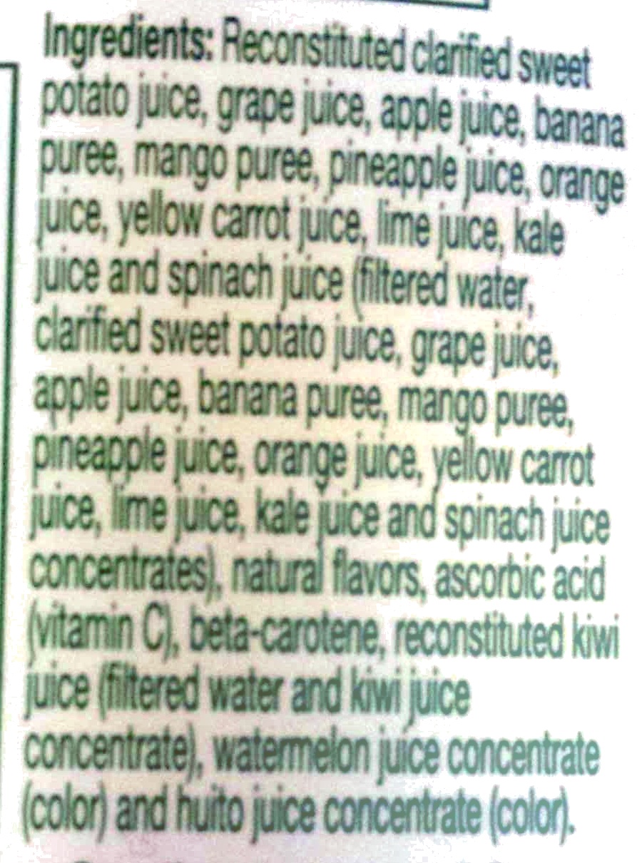 100% fruit & vegetable juice, tropical green - Ingredientes - en
