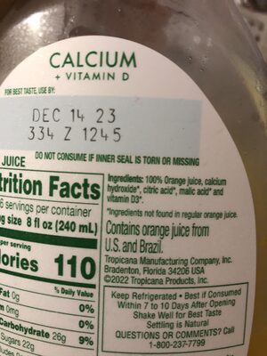 Orange Juice with Calcium & Vitamin D - Ingredients