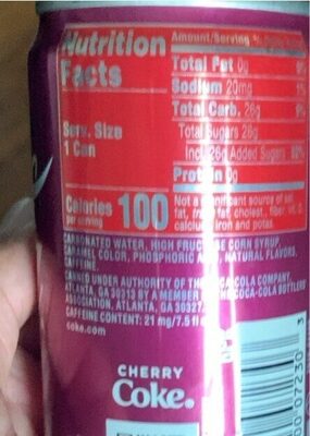 Coca cola cherry - Nutrition facts