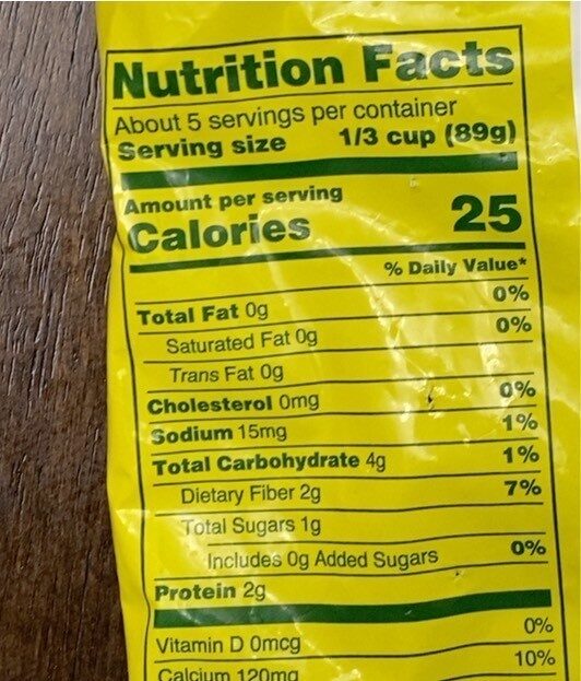 Choped Kale Grade A Fancy - Nutrition facts
