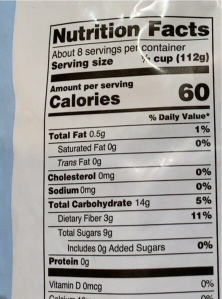 No sugar added organic blueberries - Nutrition facts