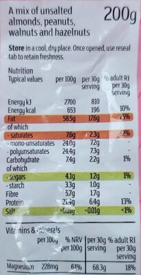Unsalted Mixed Nuts - Nutrition facts