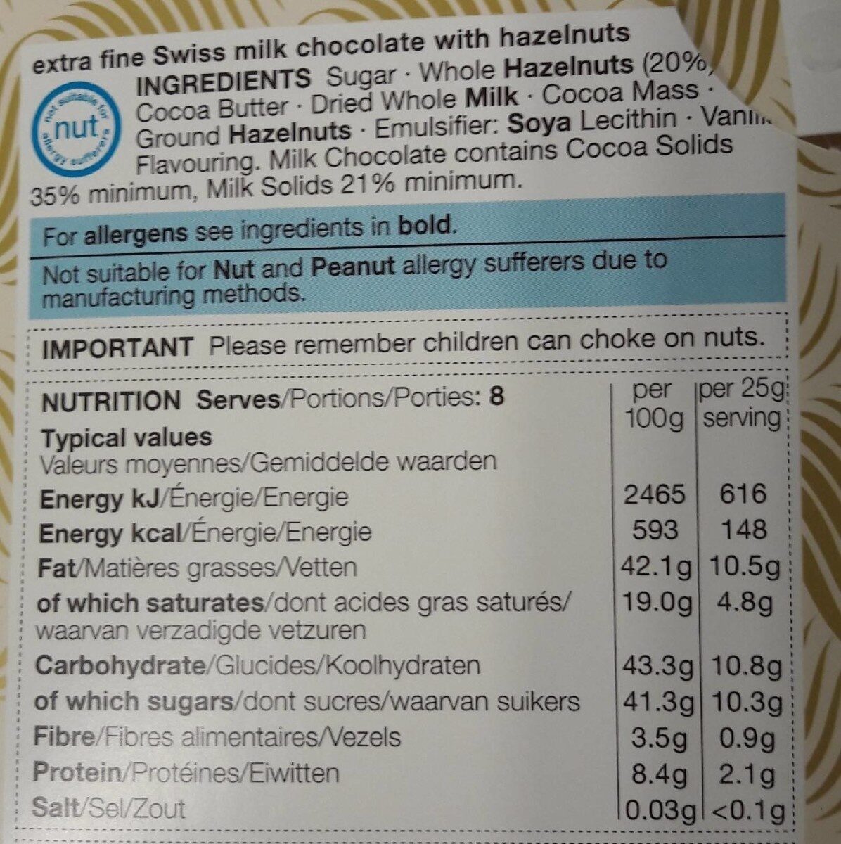 Swiss chocolate - Nutrition facts - fr
