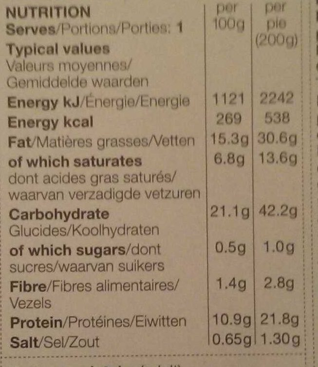 Puff Pastry Steak & Ale Pie - Nutrition facts - fr