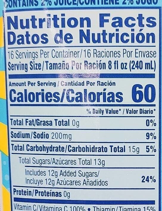 Lemonade - Nutrition facts