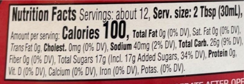 pancake syrup - Nutrition facts