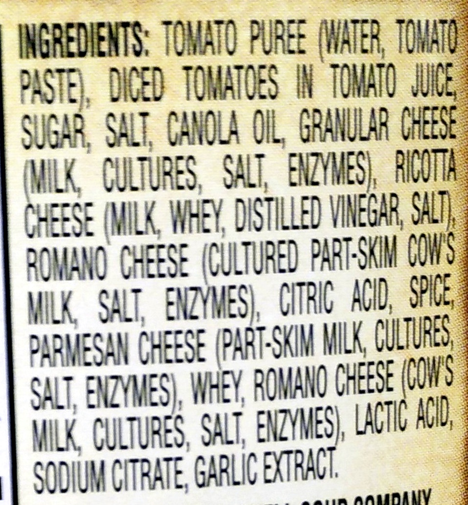 Prego sauces tomato & cheese - Ingredients