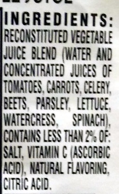 Original 100% Vegetable Juice - Ingredients