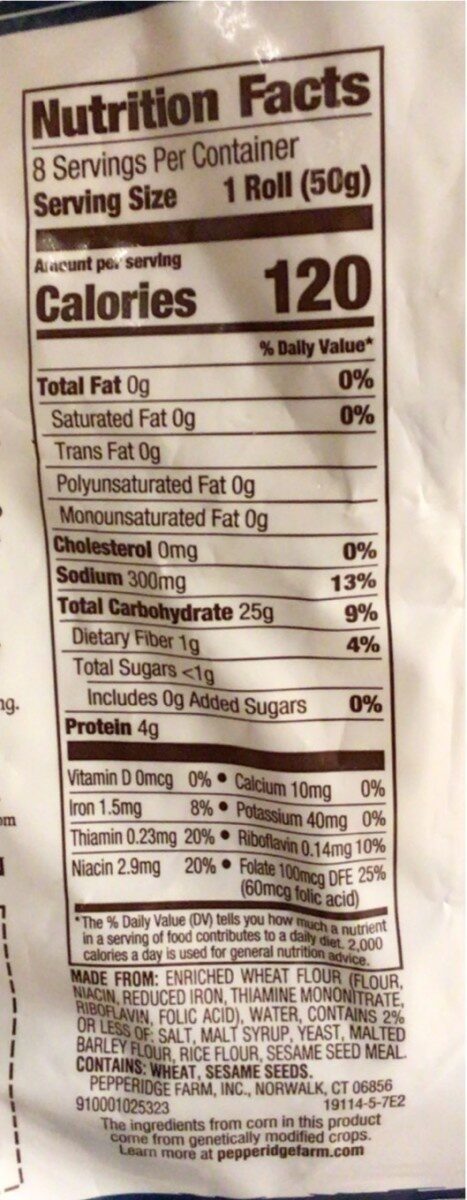 Bread Hearth Baked - Nutrition facts