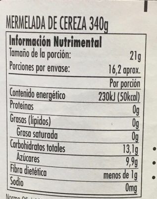 MERMELADA DE CEREZA - Nutrition facts - es