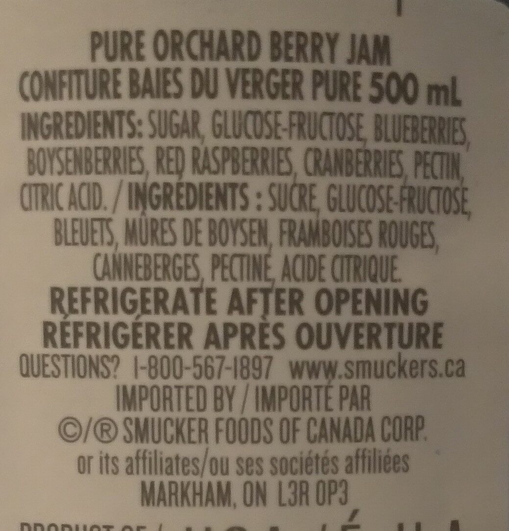 Orchard Berry Jam - Ingredients